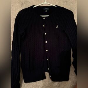 Polo ralph lauren girls mini cable cotton cardigan Hunter navy size XL(16)